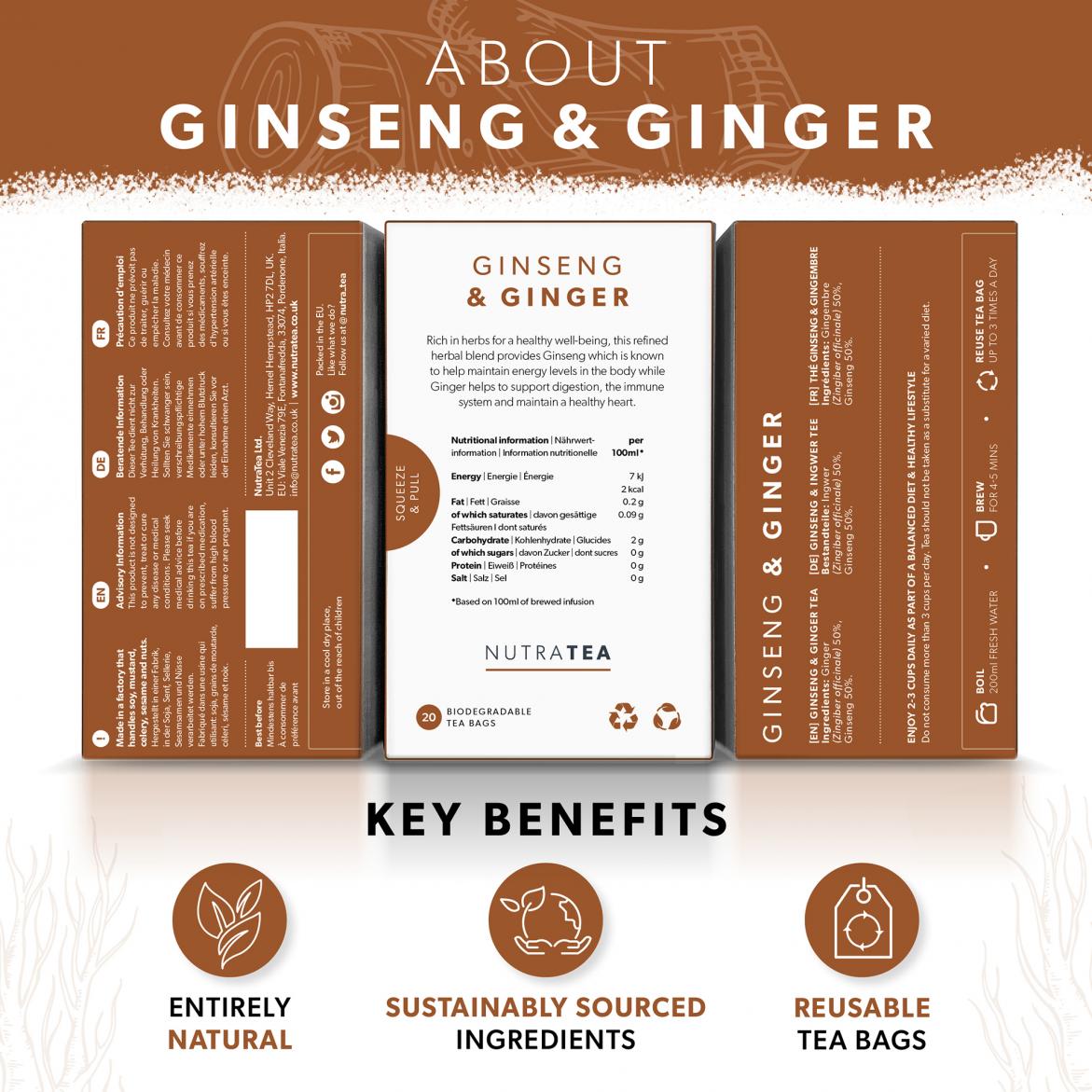 Nutratea Ginseng & Ginger Tea Bags 20's