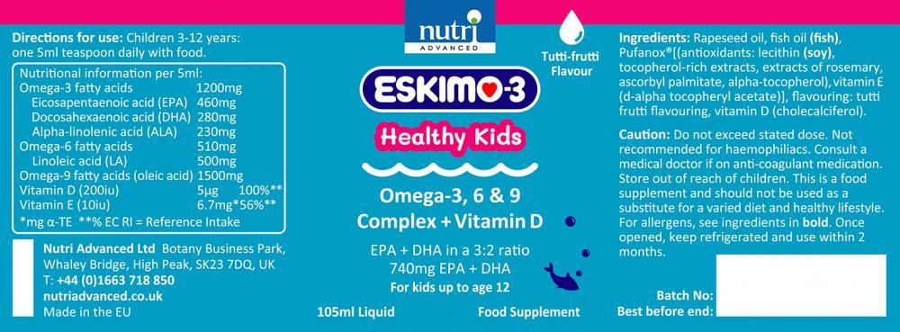 Nutri Advanced Eskimo-3 Healthy Kids Tutti-Frutti Flavour (formerly Little Cubs) 105ml - Approved Vitamins