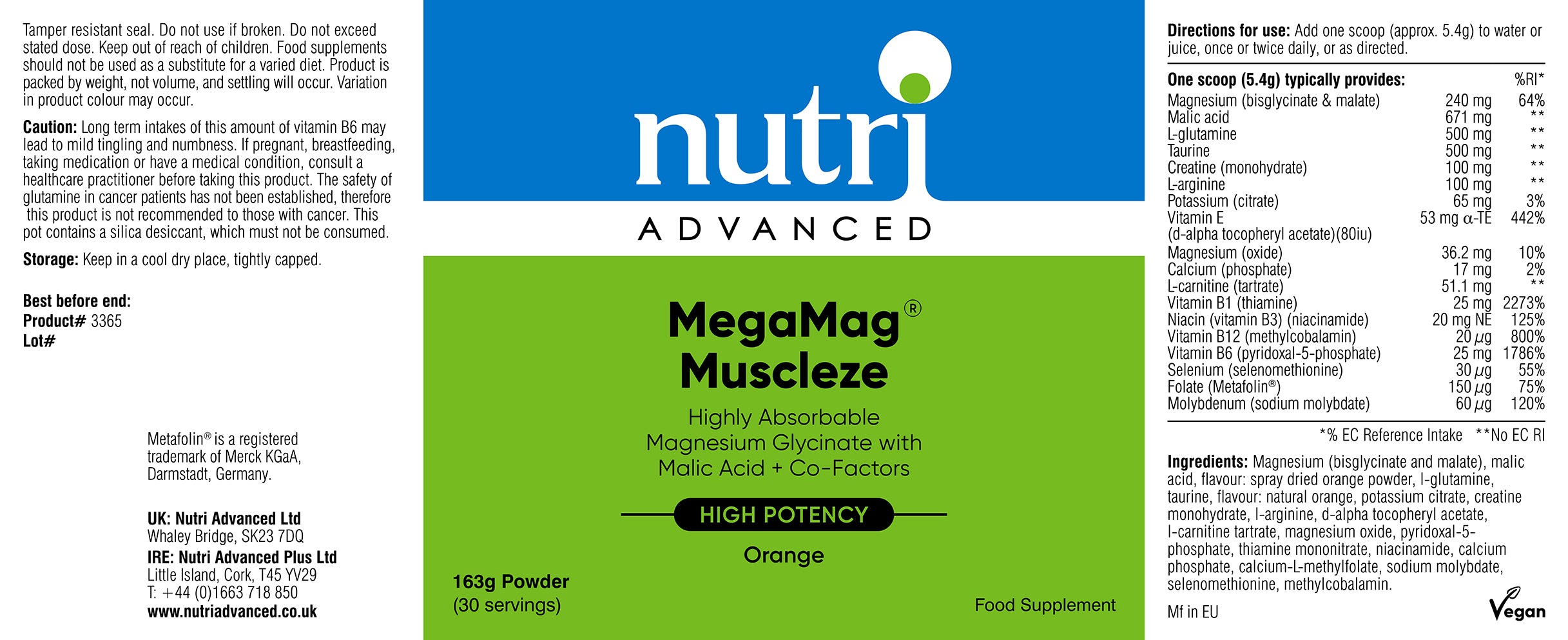 Nutri Advanced MegaMag Muscleze Orange 163g (30 servings)