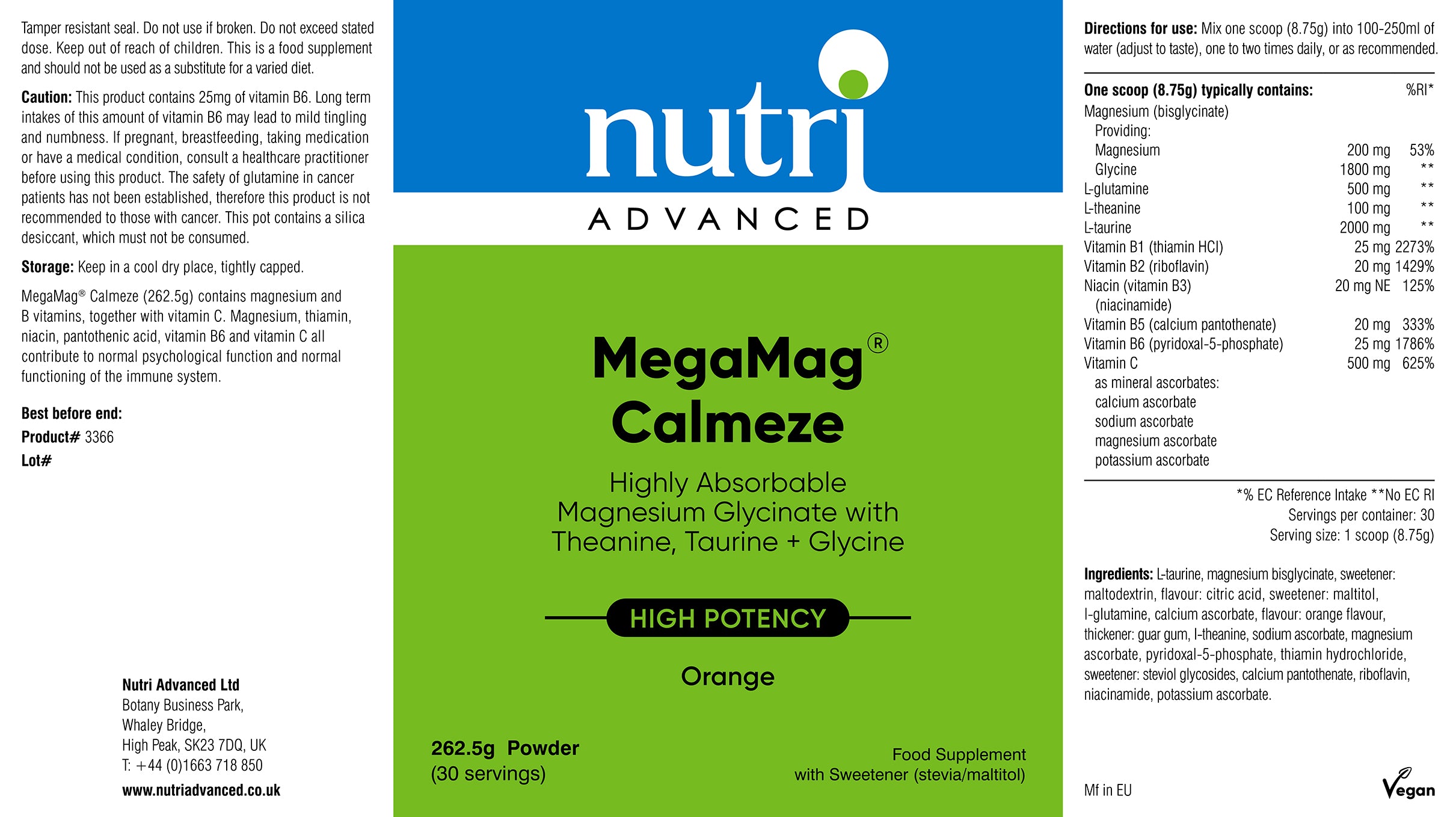 Nutri Advanced MegaMag Calmeze Orange 262.5g