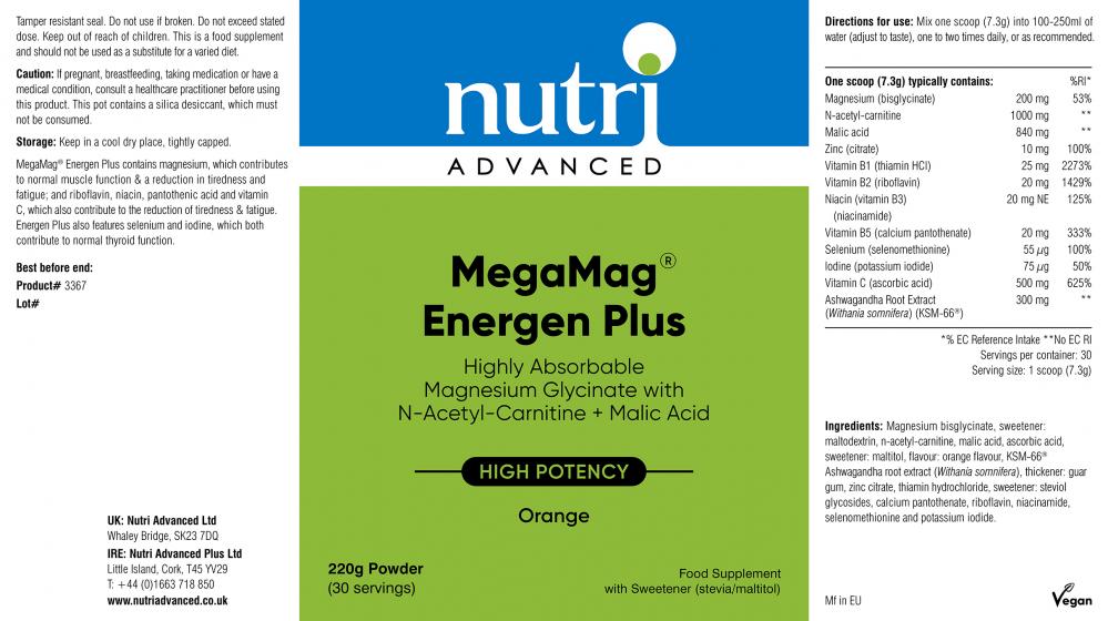 Nutri Advanced MegaMag Energen Plus Orange 220g
