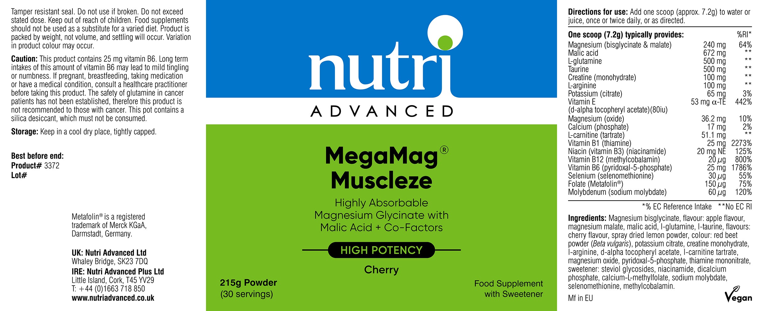 Nutri Advanced MegaMag® Muscleze Cherry 215g