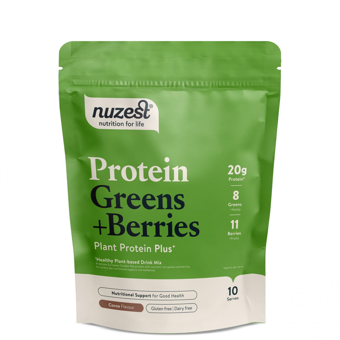 Nuzest Protein Greens + Berries Plant Protein Plus Cocoa Flavour 300g