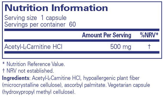 Pure Encapsulations Acetyl-L-Carnitine 500mg 60's