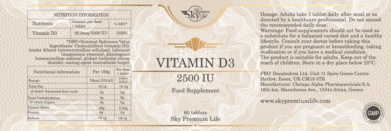 Sky Premium Life Vitamin D3 2500IU 60's