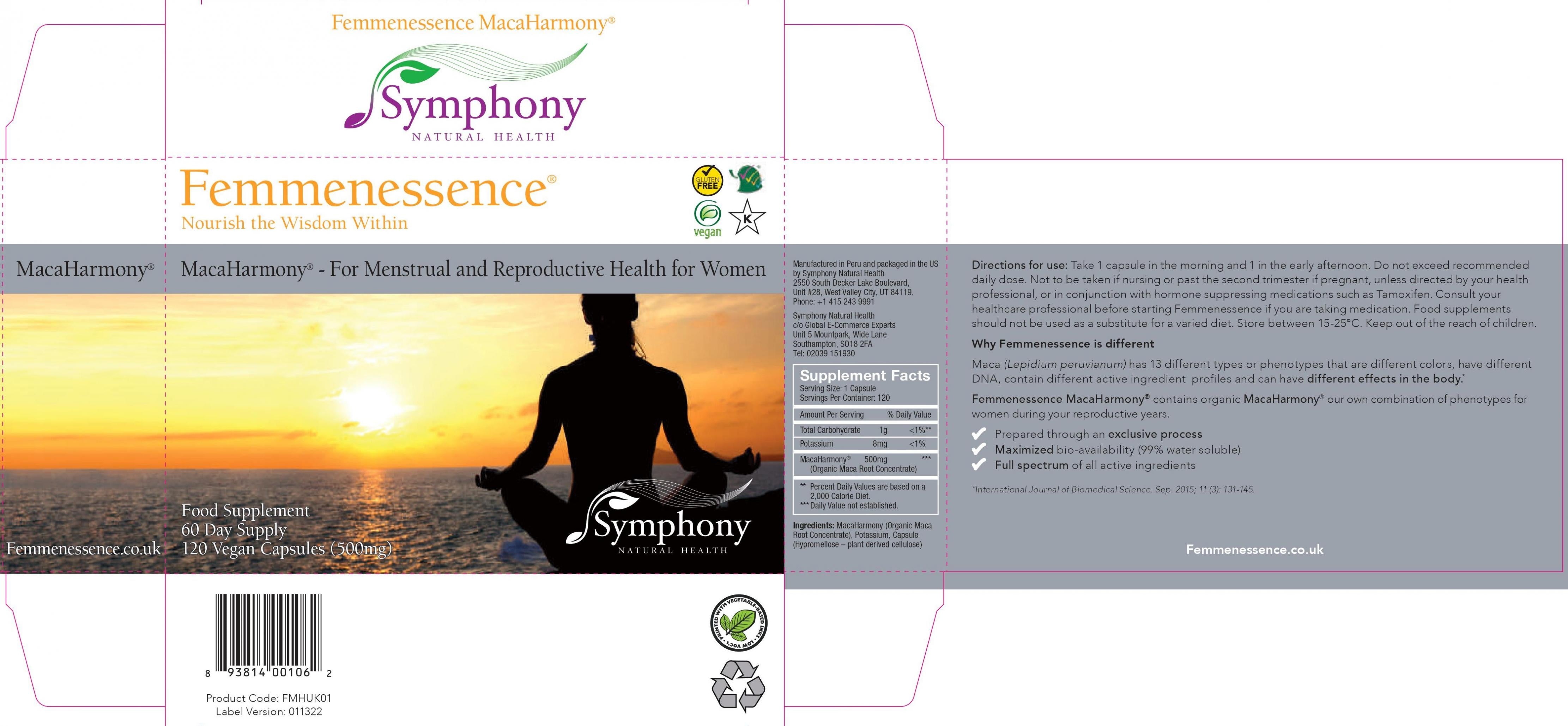 Symphony Natural Health Femmenessence MacaHarmony 120's (YELLOW SUNSET)