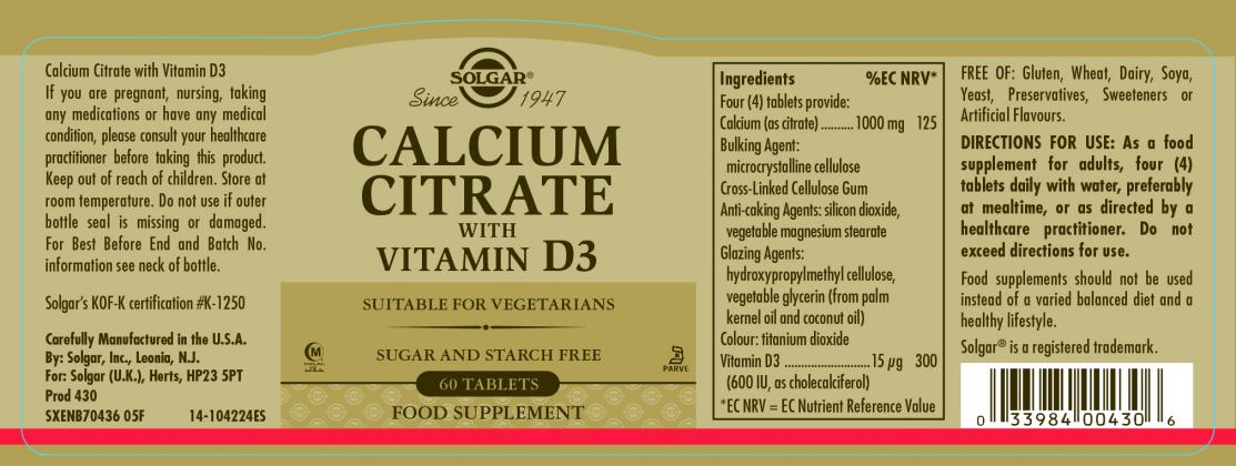 Solgar Calcium Citrate with Vitamin D3