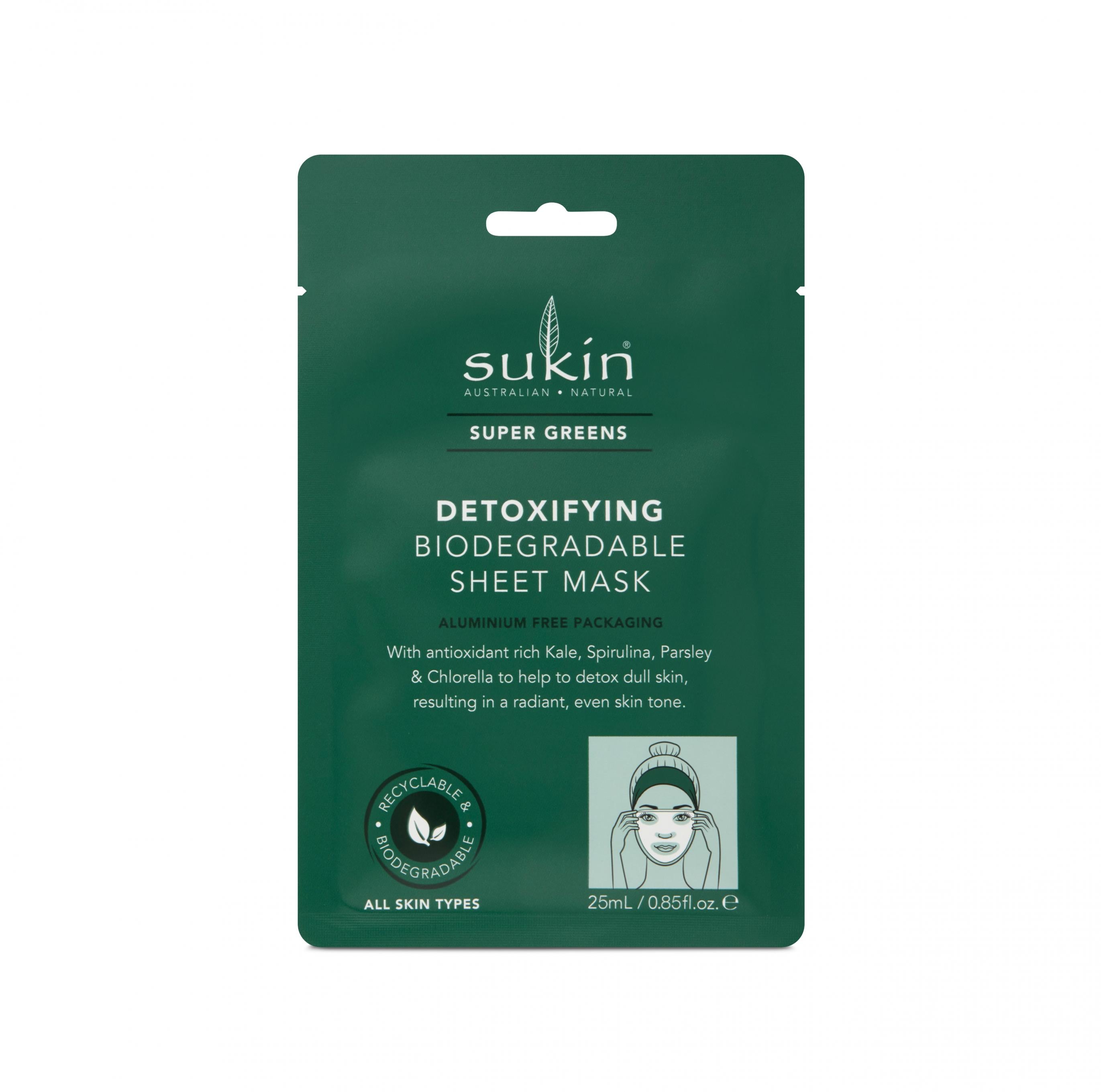 Sukin Super Greens Detoxifying Biodegradable Sheet Mask 25ml