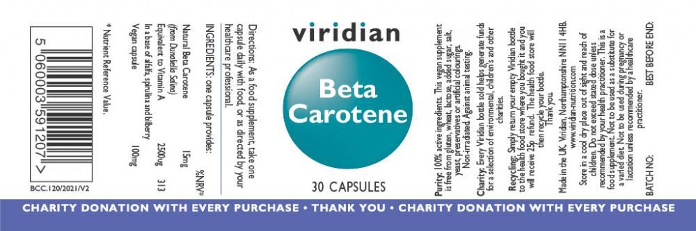 Viridian Beta Carotene 30's - Approved Vitamins
