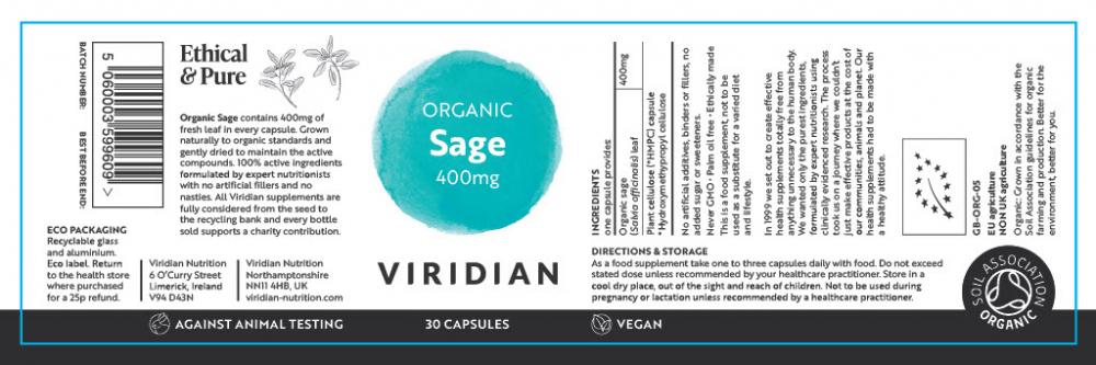 Viridian Organic Sage 400mg