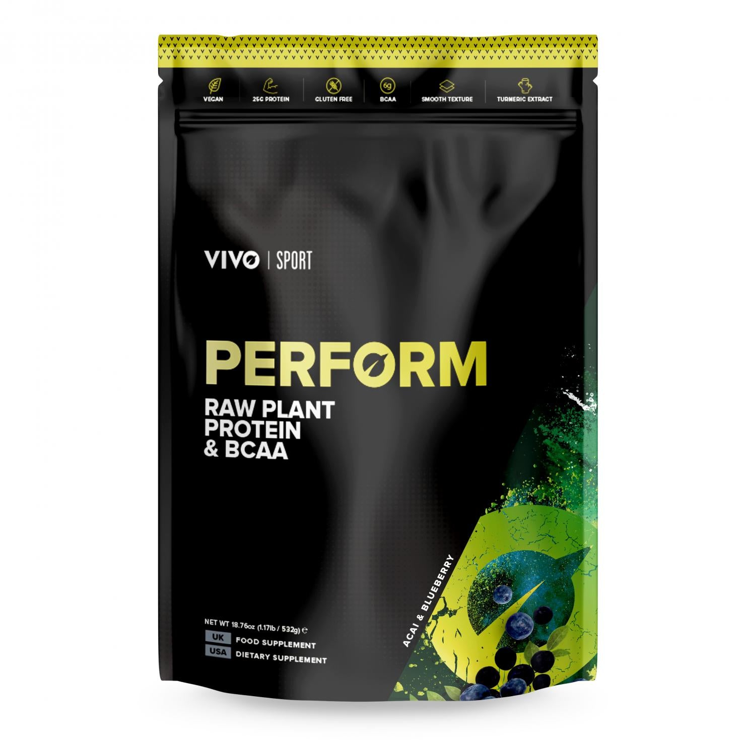 Vivo Life Perform Raw Plant Protein & BCAA Acai & Blueberry 532g