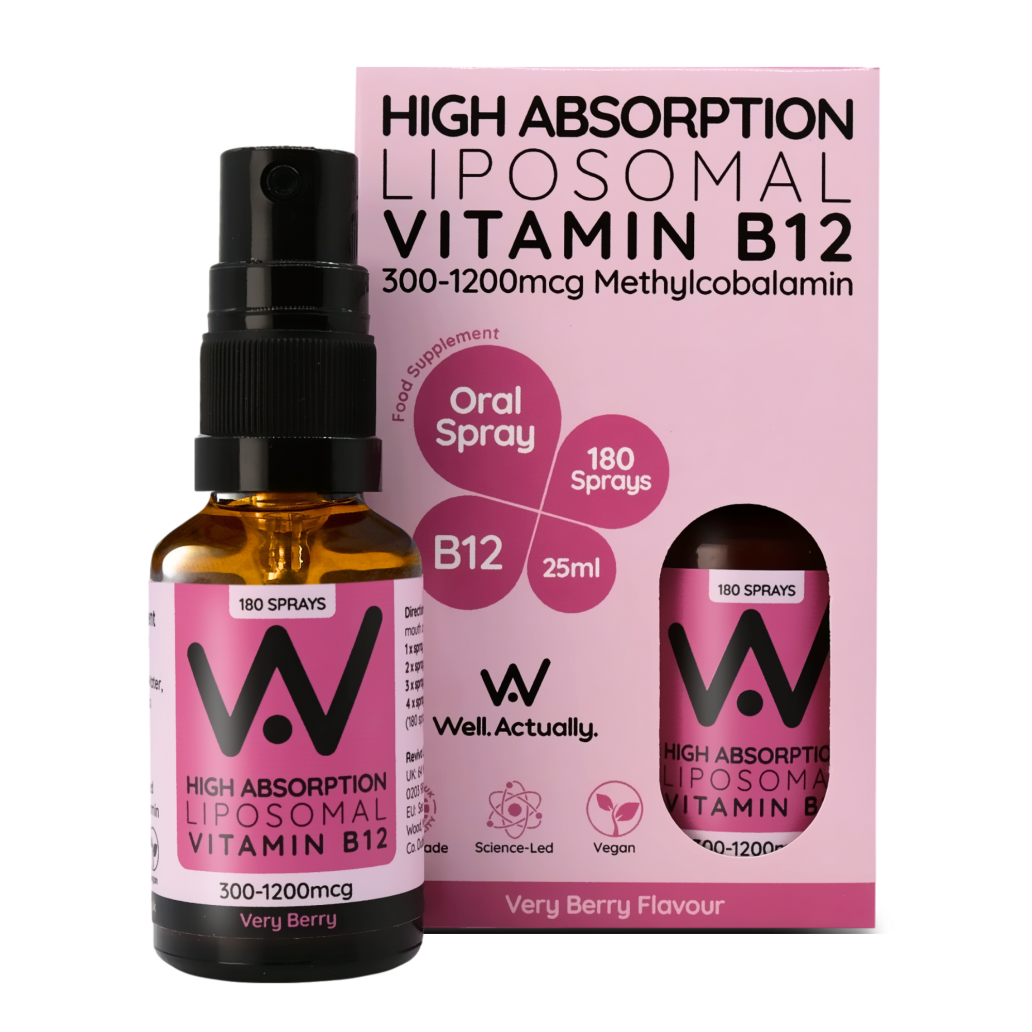 Well.Actually. High Absorption Liposomal Vitamin B12 300-1200mcg Methylcobalamin Oral Spray Very Berry Flavour 25ml