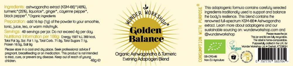 Wunder Workshop Golden Balance Organic Ashwagandha & Turmeric 40g